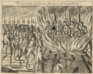 カンタベリーでの7人の殉教者の火刑（エングレーヴィング） 作： English School