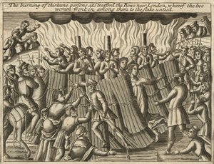 ストラトフォード・ル・ボウでの13人の焼身自殺（エングレーヴィング） 作： English School