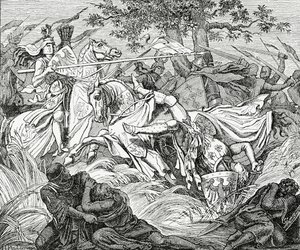 1882年1266年2月26日のベネベントの戦いでのマンフレッドの死 作： English School