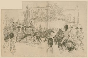 1896年7月23日、バッキンガム宮殿のマールボロ邸から花嫁と一緒にプリンスオブウェールズを出発 作： English School