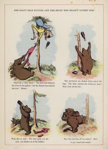 巨大な熊の狩人とそれを捕らえかけたBruin（カラーリトグラフ 作： English School