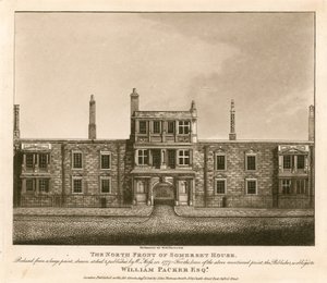 1777年にW.モスが描いた版画を基にした、ロンドンのサマセットハウスの北正面 作： English School