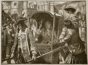 エディンバラの人々がハミルトン公爵をホリールード宮殿に護衛しました、カッセルズイラストレイテッドイングランドオブイングランドのイラスト（セピア写真）