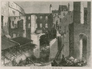 火災後のサヴィルハウス、レスタースクエア、ロンドンの遺跡 作： English School