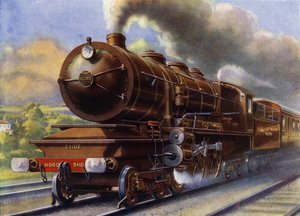 ブローニュからパリへ走る列車（リトグラフ） 作： English School
