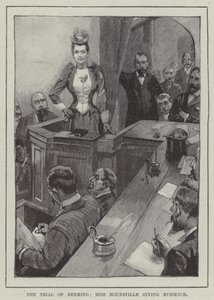 ディミングの裁判、証拠を示すミス・ルースヴィル（版画 作： English School
