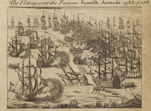 1588年の有名なスペイン軍艦隊に対する勝利 作： English School