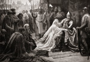 The wife of King Edward III, queen Philippa of Hainault, intercedes before her husband to ask that the lives of the seven Burghers of Calais be spared (print)   1439793   ja       japanese Successfully Translated  Original: Portrait of actor and director C 作： English School