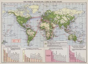 世界、電信、ケーブル、時刻表（カラーリトグラフ） 作： English School