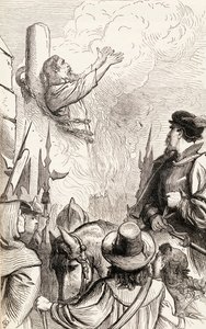 マリアン迫害、1865年頃、トーマスホークスが火傷を負った（木の彫刻） 作： English School
