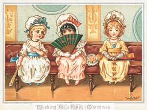 3人の女の子が待っている、クリスマスカード