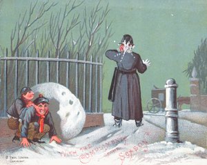 警官、クリスマスカードで雪玉を投げる 作： English School