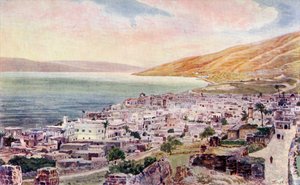 ティベリウスとガリラヤ海、イスラエル、1910年頃（カラーリトグラフ） 作： English School