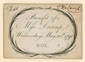 ロンドンのドルリーレーンシアターのチケット：1798年5月30日、ミスデカンの特典 作： English School