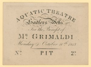 1813年10月11日、グリマルディ氏の利益のためのアクアティックシアターのチケット