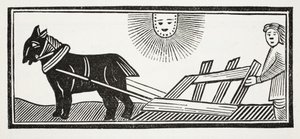 トウモロコシの播種のために地球の腸を破壊するプラウをTisします。イラストは、パブのJohn Ashtonによる18世紀のChap-booksからのイラストです。 1882 作： English School
