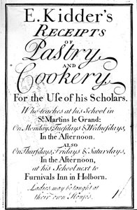 Edward KidderによるE.キッダーのペストリーおよび料理の領収書のタイトルページ、c.1730を発行 作： English School
