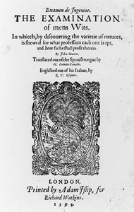 Juan Huarteによるメンズウィットの検査のタイトルページ、1594年発行（印刷物） 作： English School