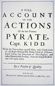 1701 年にロンドンで出版された海賊キャプテン ウィリアム キッドの生涯のタイトル ページ (litho) 作： English School