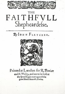 ジョン・フレッチャーによるフェイスフル・シェパーデスへのタイトルページ、c.1609（印刷） 作： English School