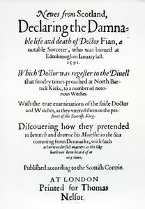 タイトルページスコットランドからのニュース、フィアン博士の忌まわしい生と死の宣言、1591年 作： English School