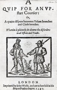 ロバート・グリーン著、新興の廷臣のためのQuipのタイトルページ、1592年 作： English School