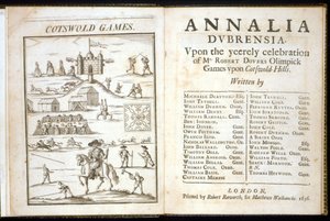 アンナリアドゥブレンシアのタイトルページ：ロバートドーバーズ氏のYeerelyのお祝いに、1636年にコッツウォルドヒルズで行われたOlimpick Games 作： English School