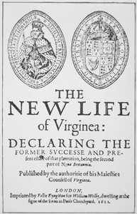 ロンドンで出版された「The New Life of Virginea」のタイトルページ 作： English School