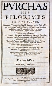 1625年に発行された、サミュエルプルチャスによる巡礼者の購入のタイトルページ 作： English School