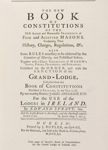 アイルランドのグランドロッジのスプラッツブック憲法のタイトルページ、1751 作： English School