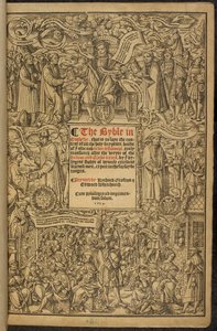 「クロムウェルの聖書」として知られる大聖書のタイトル ページ。 作： English School