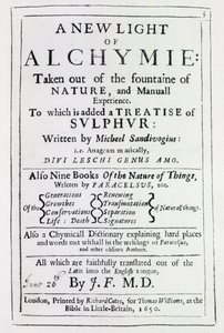 Michal Sedziwoj、1650（印刷）による英語版のA New Light on Alchemyのタイトルページ 作： English School