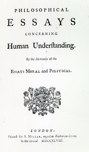 デイヴィッド・ヒュームによる人間の理解に関する哲学的エッセイのタイトルページ、1748年（印刷） 作： English School