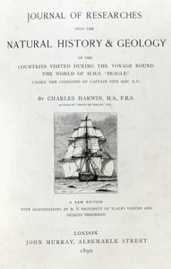 チャールズダーウィン著「ビーグルの航海」のタイトルページ、1890年発行 作： English School