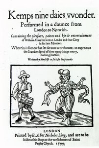 William Kemps Nine Days Wonderのタイトルページ、1600年に公開 作： English School