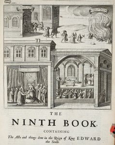 9番目の本のタイトルページ、John Foxeによる使節と記念碑のイラスト、第9版、パブ。 1684 作： English School