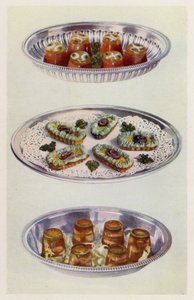 トマトクリーム、アンチョビゴンドラ、海老のアスピック（カラーリトグラフ） 作： English School