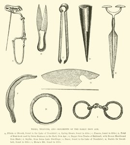 初期鉄器時代の道具、武器、装飾品 作： English School