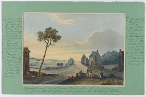ウォータールーの戦いの前に1815年6月16日にイギリス軍が戦ったキャトルブラの地形図、1815年頃（紙にwc） 作： English School