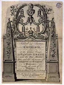Siddall and Swann, Chemists, at the Golden Head, Panton Street, Londonのトレードカード(彫刻) 作： English School
