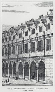 1688年頃のトリニティ・カレッジ、ネビルズ・コート、ログガンの後（エングレーヴィング 作： English School