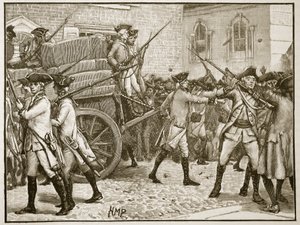 1766年、ニューヨークの市役所にスタンプされた紙を護衛する部隊、カッセルズイラストレイテッドイングランドオブイングランドのイラスト（セピア写真）