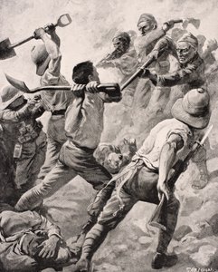 1916年にロンドンで出版された「The War Illustrated Album deLuxe」から、ガリポリ半島トルコ1915年に手に手を取り合って戦うトルコとイギリスの兵士 作： English School