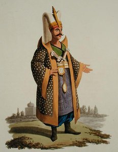トルコの戦士、1800年から18年頃に出版されたThomas MacLean著「Costumes of the Various Nations」第7巻「The Military Costume of Turkey」より（手彩色アクアチント）。
