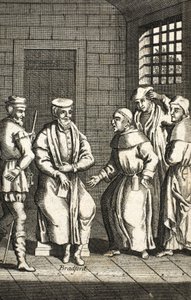 ブラッドフォード氏と話している2人のスペインの修道士。ジョンフォックス; c17th;キツネ; 作： English School