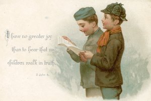 賛美歌を歌う2人の男の子 作： English School