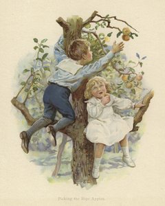 木の枝に座っている2人の子供 作： English School