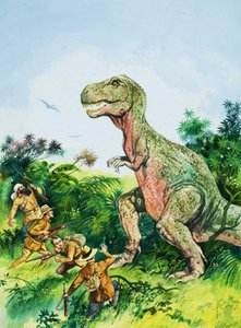 男性に直面するティラノサウルスレックス
