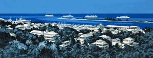 村と地平線上のボートと正体不明の海岸線 作： English School