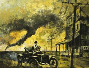 バックグラウンドで竜巻が付いている車の正体不明のドライバー 作： English School